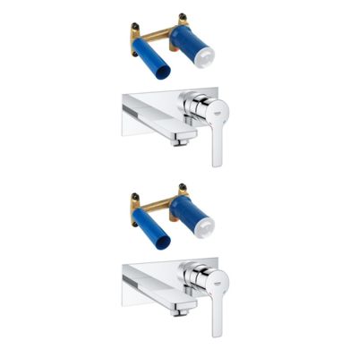 Lot de 2 robinets lavabo mural GROHE Lineare chromé + corps encastré