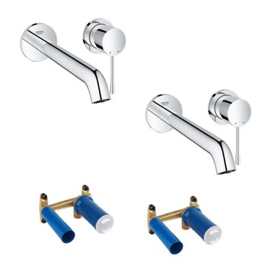 Lot de 2 mitigeurs lavabo mural Essence 2 trous Chromé + corps encastré
