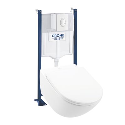 Lot WC modèle suspendu VILLEROY ET BOCH Universo TwistFlush + bâti et plaque GROHE - vue 2
