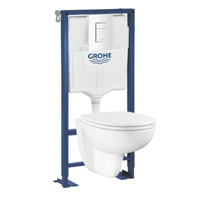 Pack WC suspendu sans bride Bau ceramic + Bâti support Solido + abattant + plaque carré alpin