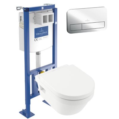 WC suspendu sans bride VILLEROY ET BOCH Architectura + abattant + Bâti support Villeroy & Boch ViConnect + Plaque de commande