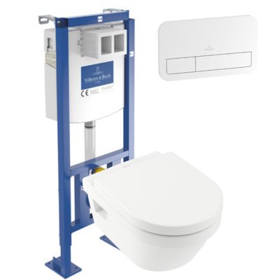 WC suspendu sans bride VILLEROY ET BOCH Architectura + abattant + Bâti support Villeroy & Boch ViConnect + Plaque de commande