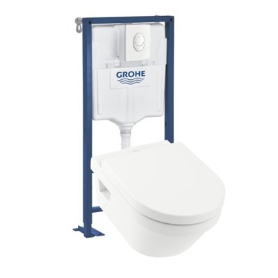 WC suspendu sans bride VILLEROY ET BOCH Architectura + abattant + bati support GROHE + plaque de commande
