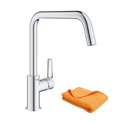 Robinet cuisine bec haut GROHE Start chromé avec microfibre