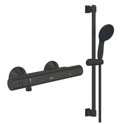 Pack mitigeur douche thermostatique GROHE Precision Start noir mat + ensemble GROHE Vitalio Start avec barre