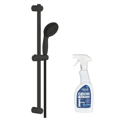 Pommeau de douche GROHE Vitalio Start 2 jets avec barre noir mat + nettoyant GrohClean
