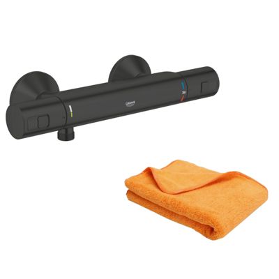 Mitigeur de douche thermostatique GROHE Precision Start noir mat + chiffonnette
