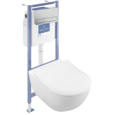 Pack WC sans bride VILLEROY ET BOCH Subway 2.0 avec abattant frein de chute + bâti Viconnect PRO + plaque Chromé
