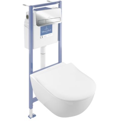 Pack WC sans bride VILLEROY ET BOCH Subway 2.0 abattant frein de chute + bâti support sol et mur Viconnect PRO + plaque Chromé - vue 2
