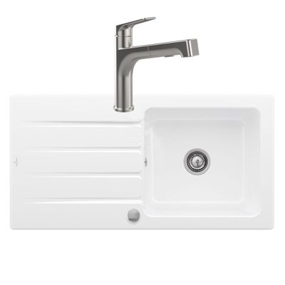 Evier 1 bac VILLEROY ET BOCH Architectura 60 + Robinet de cuisine Junis Sky Shower