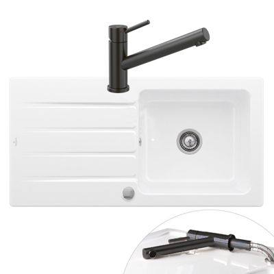 Evier 1 bac VILLEROY ET BOCH Architectura 60 vidage auto + Robinet de cuisine Como Window