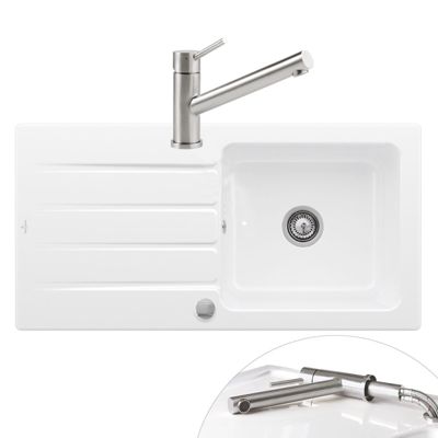 Evier 1 bac VILLEROY ET BOCH Architectura 60 vidage auto + Robinet de cuisine Como Window Acier Massif - vue 2