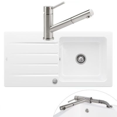 Evier 1 bac VILLEROY ET BOCH Architectura 60 vidage auto + Robinet de cuisine Como Shower Window Acier Massif