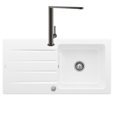 Evier 1 bac VILLEROY ET BOCH Architectura 60 vidage auto + Robinet de cuisine Finera Anthracite