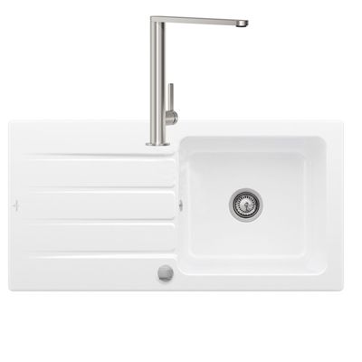 Evier 1 bac VILLEROY ET BOCH Architectura 60 vidage auto + Robinet de cuisine Finera Acier Massif