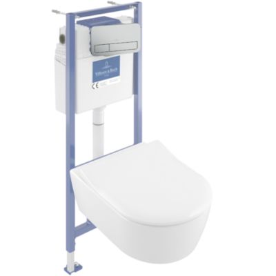 Pack WC suspendu sans bride VILLEROY ET BOCH Avento + Bâti support ViConnect Pro + abattant frein de chute + plaque chromée - vue 2