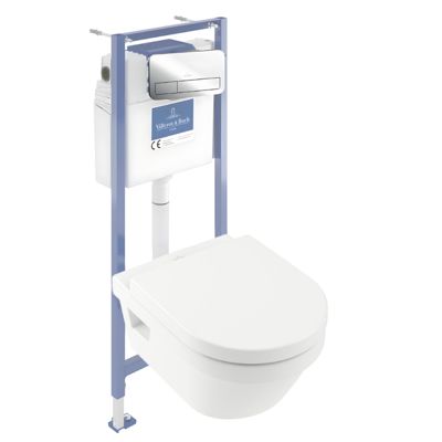 Pack WC sans bride VILLEROY ET BOCH Architectura avec abattant + bâti support sol et mur Viconnect PRO + plaque chromée