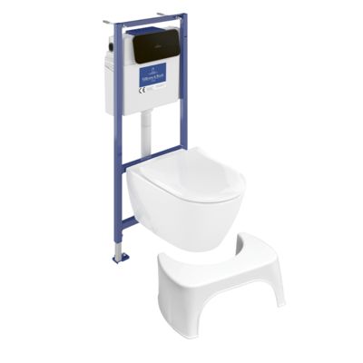 Pack WC sans bride VILLEROY ET BOCH Subway 2.0 abattant frein de chute + bâti support sol et mur+ plaque + Tabouret