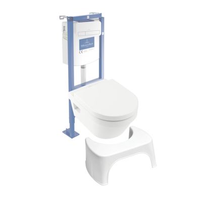 Pack WC suspendu sans bride VILLEROY ET BOCH Architectura Directflush + abattant + plaque + bâti + Tabouret