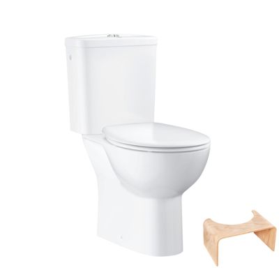 PACK WC avec bride à poser GROHE Bau Ceramic + Tabouret physiologique Bois