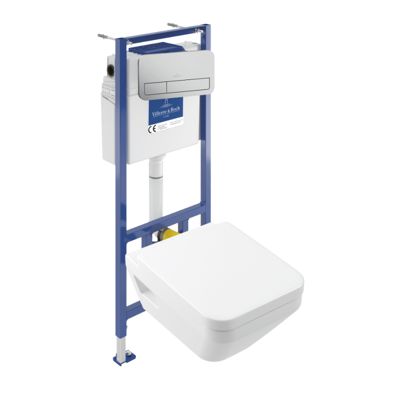 Pack WC suspendu sans bride Villeroy & Boch Architectura Twistflush [e³] rectangle + bâti support sol et mur + plaque chrome - vue 2