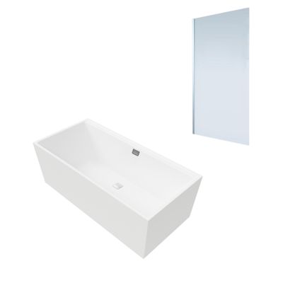 Baignoire droite VILLEROY ET BOCH Collaro 160 x 75cm vidage et trop plein chrome + Pare bain gauche AURYS Mist 1