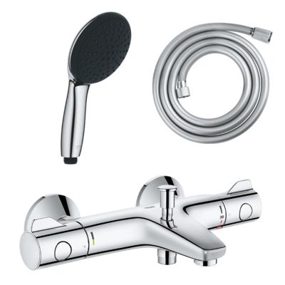 Pack mitigeur bain douche thermostatique GROHE Grohtherm 800 chromé + Douchette 2 jets Vitalio Start 110et flexible
