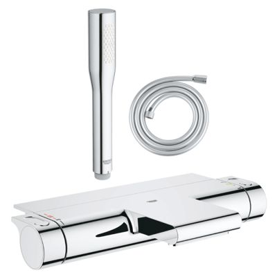 Pack mitigeur bain thermostatique GROHE Grohtherm 2000 + Douchette 1 jet Vitalio Get Stick + Flexible