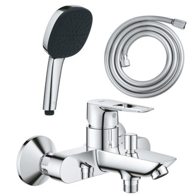 Pack mitigeur mécanique bain douche GROHE Start Loop chromé + Douchette 2 jets Vitalio Comf.110 et flexible