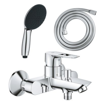 Pack mitigeur mécanique bain douche GROHE Start Loop chromé + Douchette 2 jets Vitalio Start 110 et flexible