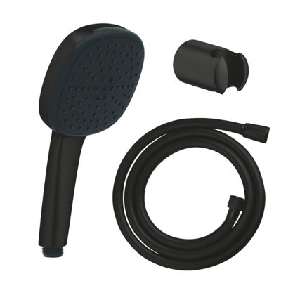 Pack douchette 2 jets GROHE Vitalio Comfort 110 noir mat + Flexible de douche VitalioFlex Trend 1750 mm et support noir mat