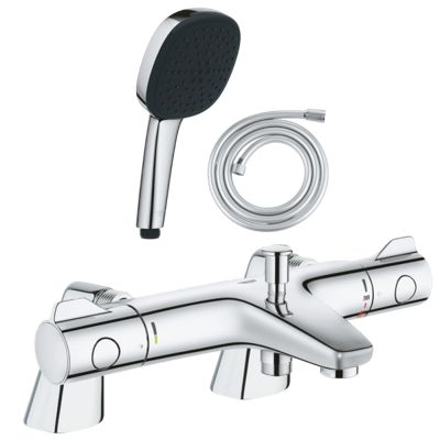 Pack mitigeur bain douche thermostatique GROHE Grohtherm 800 + douchette carré  2 jets + flexible