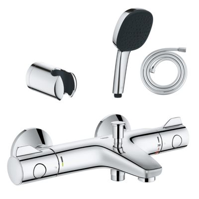 Pack mitigeur thermostatique GROHE Grotherm 800 + Douchette 2 jets GROHE Vitalio Comfort 110 + Flexible1750 mm et support