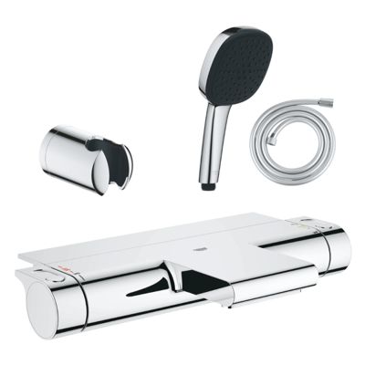 Pack mitigeur bain douche thermostatique GROHE Grohtherm 2000 + Douchette 2 jets GROHE Comfort110 + Flexible1750 mm et support