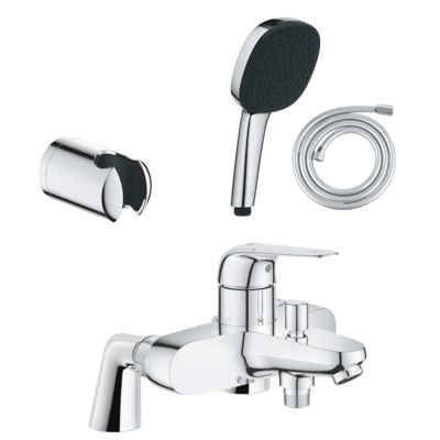 Pack mitigeur bain douche mécanique GROHE Swift + douchette carré  2 jets + flexible + support