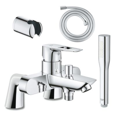 Mitigeur mécanique GROHE Start Loop avec colonnettes + Douchette 1 jet Vitalio Get Stick + Flexible 1750 mm et support