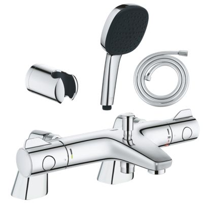 Pack mitigeur bain douche thermostatique GROHE Grohtherm 800 + douchette carré  2 jets + flexible + support