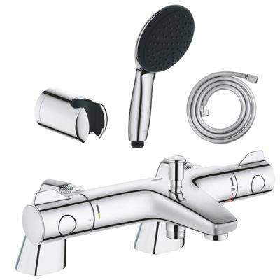 Pack mitigeur bain douche thermostatique GROHE Grohtherm 800 + douchette ronde  2 jets + flexible + support