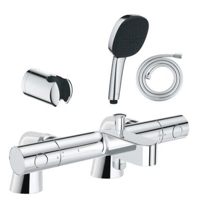 Pack mitigeur bain douche thermostatique GROHE Grohtherm 800 cosmopolitan + douchette carré  2 jets + flexible + support