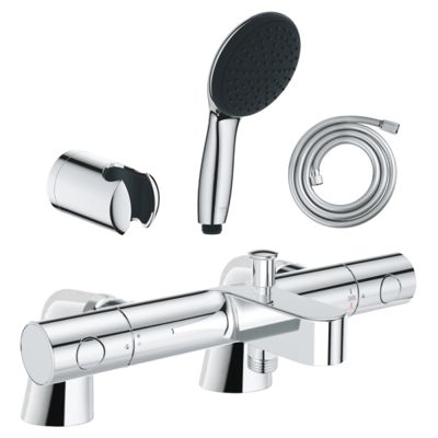 Pack mitigeur bain douche thermostatique GROHE Grohtherm 800 cosmopolitan + douchette ronde  2 jets + flexible + support