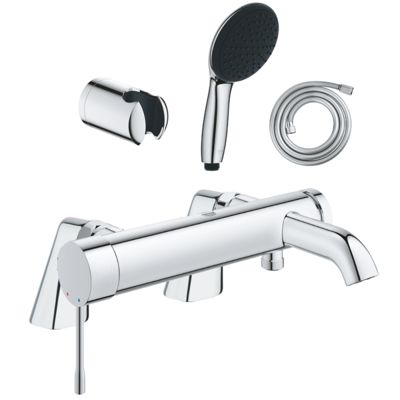 Pack mitigeur bain douche mécanique GROHE Essence + douchette ronde  2 jets + flexible + support
