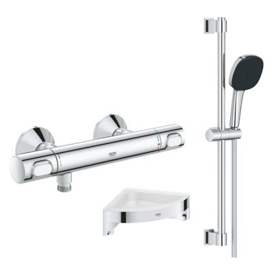 Mitigeur douche thermostatique GROHE Precision Flow + Ensemble de dche 2 jets et barre +Tablette angle