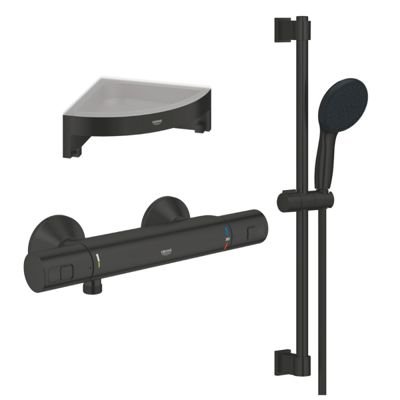 Mitigeur douche thermostatique GROHE Precision Start + Ensemble de douche avec barre 2 jets + Tablette de douche d'angle