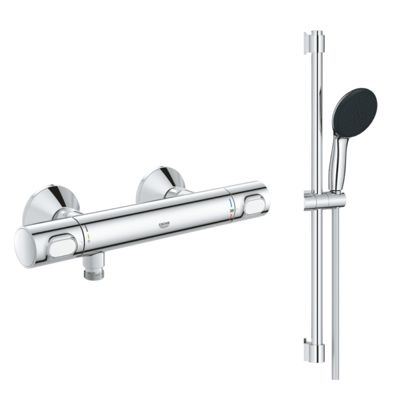 Mitigeur douche thermostatique GROHE GROHE Precision Flow + Ensemble de douche 2 jets avec barre Chromé