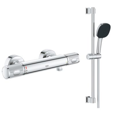 Mitigeur douche thermostique  GROHE Precision Feel + Ensemble de douche 2 jets avec barre Chromé