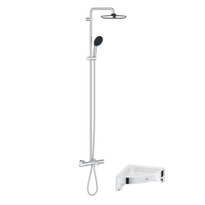 Colonne bain douche thermostatique GROHE Vitalio Start System chromé + Tablette de douche d'angle Start Cube