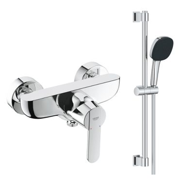 Pack mitigeur douche mécanique GROHE Quickfix Get + Ensemble carré barre et pommeau de douche 2 jets Vitalio Comfort 110 Chromé