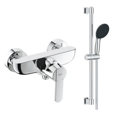 Pack mitigeur douche mécanique GROHE Quickfix Get + Ensemble rond barre et pommeau de douche 2 jets Vitalio Comfort 110 Chromé