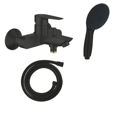 Mitigeur bain douche mécanique GROHE Start Edge 2020 noir mat + Douchette 2 jets Vitalio GROHE Start 110 + Flexible