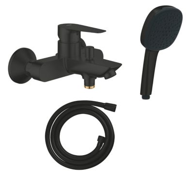 Mitigeur bain douche mécanique GROHE Start Edge 2020 noir mat + Douchette 2 jets Vitalio Comfort 110 + Flexible